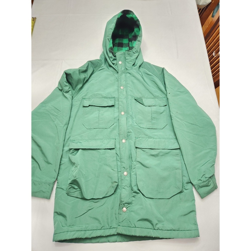 Vintage 80s LL Bean Flannel Lined Baxter State Parka Size L Made in USA Green